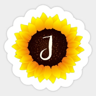 Floral Monogram J Bright Yellow Sunflower Sticker